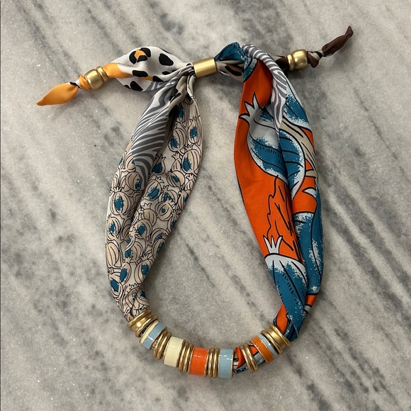 Piper K Jewelry - NWOT Piper K Scarf Necklace (Adjustable) in Orange Gold Blue Cream